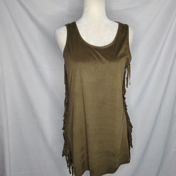 LA HEARTS mini dress earth tone sleeveless vegan suede fringe S - Picture 2 of 10